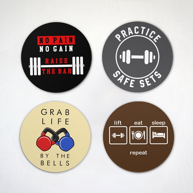 Set of 6 Funny Gym Workout Fridge Magnets or Pinback Buttons / 1.25 Size /  Exercise & Workout Gifts for Men / Workout Room Decor for Gym 
