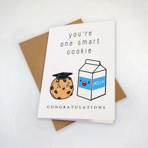 Cute Graduation Card For Daughter, Niece or Nephew, Witty Highschool Grad Card For Him, You're One Smart Cookie, Milk & Cookies Card