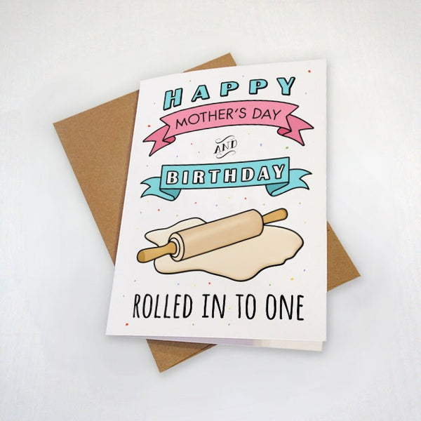 2 In 1 - Mother's Day and Birthday Card Rolled In To One - Baker Mom - Pizza Roller and Dough