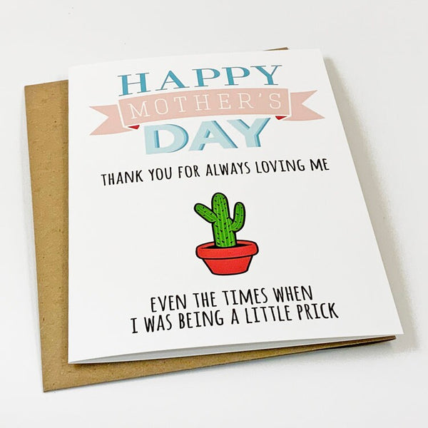 Prickly Mother's Day Card - Thank You For Always Loving Me - Prickly Cactus Succulent
