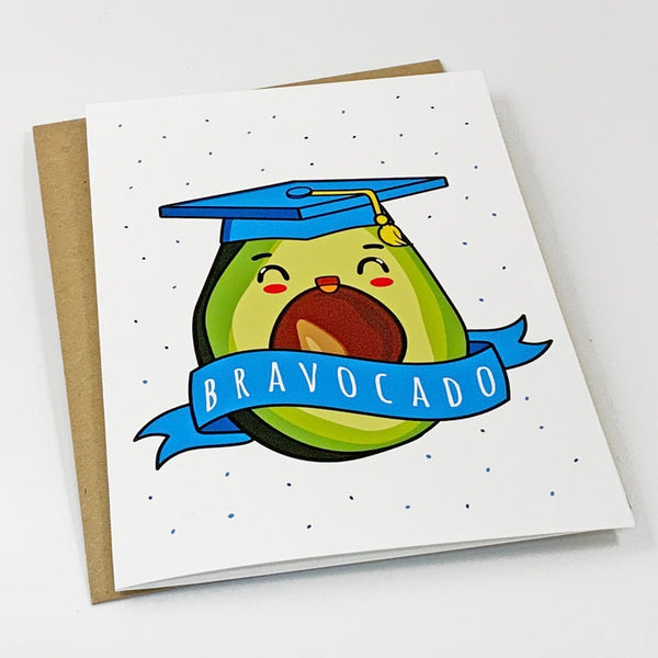 Bravocado - Cute Graduation Card - Avocado Wearing Graduation Cap - Greeting Card