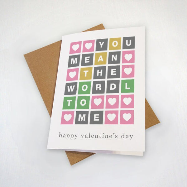 Happy Valentine's Day Wordle Card, You Mean The Wordl To Me, Funny Valentines Day Card For Girlfriend, Word Puzzle V-Day Card For Her