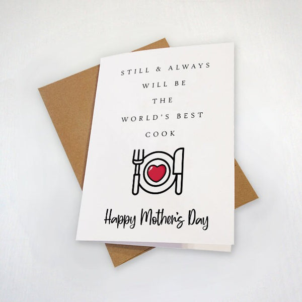 World's Best Cook Mother's Day Card - Kind & Lovely Greeting Card For Mom - A2 Matte White Greeting Card