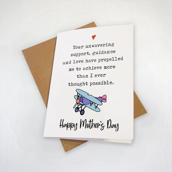 Unwavering Support Mother's Day Card - Airplane Themed Happy Mother's Day Present - Sincere Greeting Card For Mom