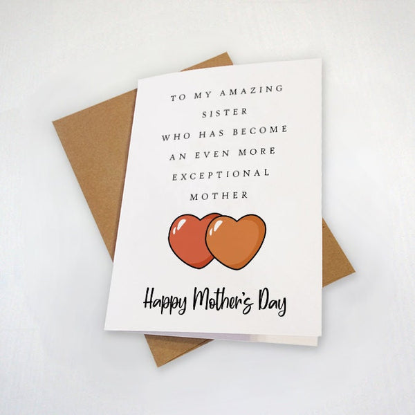 Exceptional Sister Mother's Day Card,  Lovely Mothers Day Card From Sister To Sister, Cute Mothers Day Card