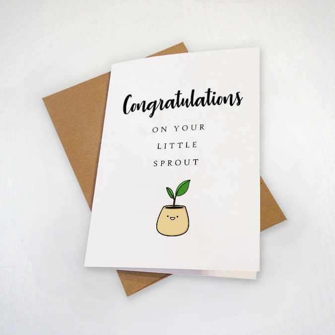 Little Sprout Congratulations Card For Couple, Cute New Mom, Adorable Potted Plant  Greeting Card For New Parents