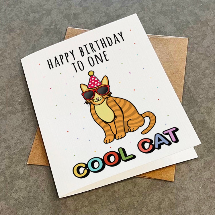 One Cool Cat - Cute Cat Lovers Birthday Card - Orange Stripped Cat Greeting Card