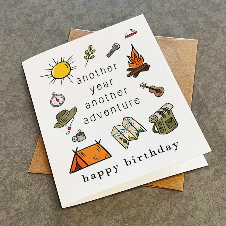 Camping Birthday Card - Another Year Another Adventure - Hiking Themed Greeting Card For Couple or Camping Hobbyist