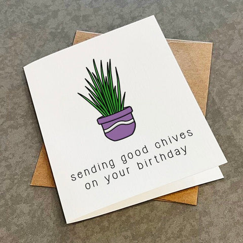 Herb Garden Birthday Card, Lovely Birthday Card For Indoor Plant Lover - Sending Good Chives, Birthday Card For Her, Sister, Plant Lady