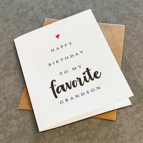 Favorite Grandson Birthday Card - Sweet & Simple Birthday Greeting For Grandson - Lovely Birthday Gift Card For Newborn Baby