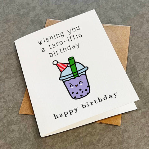 Taro Bubble Tea Birthday Card - Cute & Lovely Birthday For Best Friend - Taro Flavored Bubble