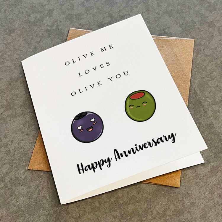 Funny Anniversary Card, Olive Me Loves Olive You, Cute Love Card, Anniversary Card For Boyfriend, Funny Pun Card, Love Card For Husband