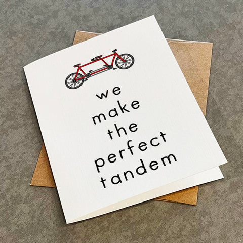 Cycling Anniversary Card - We Make The Perfect Tandem - Funny Pun Anniversary Card - Cute Couples Tandem Bicycle Greeting Card