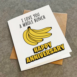 Bananas Pun Anniversary Card - I Love You A Whole Bunch Anniversary Card -  Banana Anniversary Card For Husband - Card for Wife