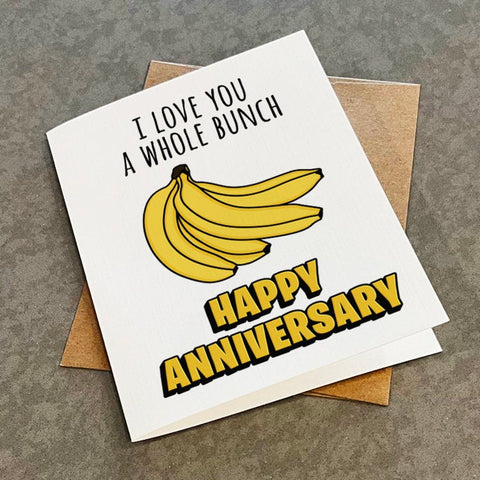 Bananas Pun Anniversary Card - I Love You A Whole Bunch Anniversary Card -  Banana Anniversary Card For Husband - Card for Wife