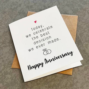 Sentimental First Anniversary Wedding Card, Best Decision Ever Made, Lovely Anniversary Card For Husband, Sweet Anniversart Gift For Wife