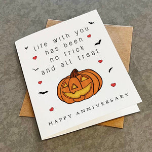 Funny October Anniversary Card For Boyfriend, Cute Fall Anniversary Card For Husband, Trick or Treat Anniversary Gift For Her, Romantic Card