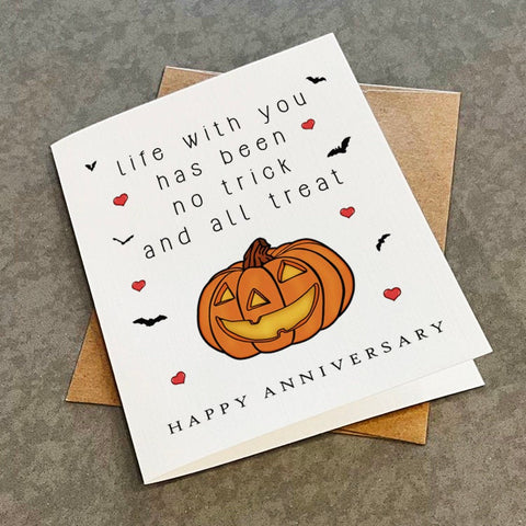 Funny October Anniversary Card For Boyfriend, Cute Fall Anniversary Card For Husband, Trick or Treat Anniversary Gift For Her, Romantic Card