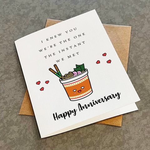 Instant Love Anniversary Card - Cute Ramen Lovers Anniversary Greeting Card - Adorable Anniversary Gift Card For Wife