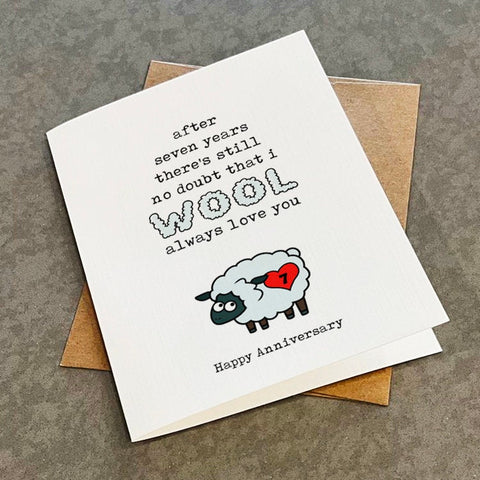 7 Year Wool Anniversary Greeting Card For Wife - Hilarious Wool Sheep Anniversary Gift For Husband That Appreciates Dad Jokes