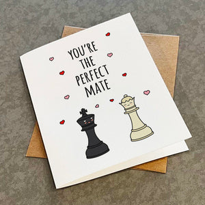 Cute Chess Valentines Card, The Pefect Mate, King and Queen Card, Funny Valentine's Card For Husband, Valentines Day Card For Wife