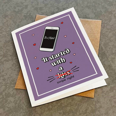 Started With A Swipe Right - Valentine's Card - Love Card For Girlfriend, Boyfriend  - Cute Valentines Gift For Him