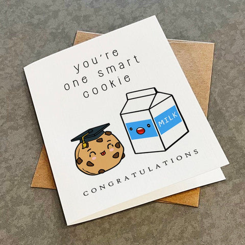 Cute Graduation Card For Daughter, Niece or Nephew, Witty Highschool Grad Card For Him, You're One Smart Cookie, Milk & Cookies Card