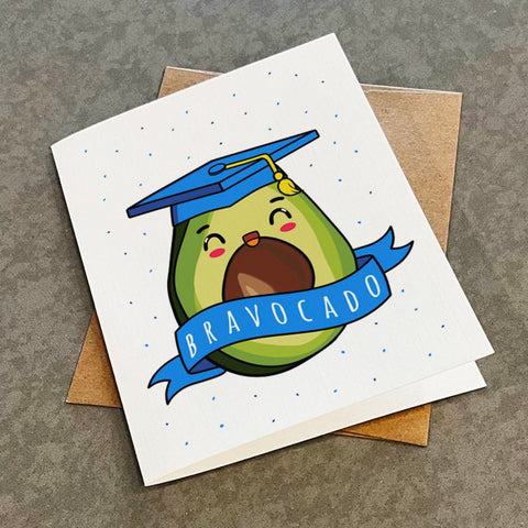 Bravocado - Cute Graduation Card - Avocado Wearing Graduation Cap - Greeting Card