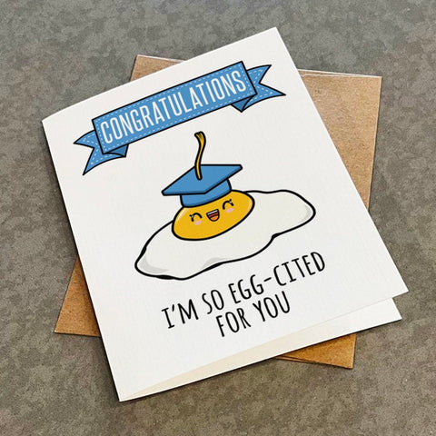 Funny Graduation Card For Her, Cute Graduation Card For Daughter, Niece, Nephew, I'm So Excited For You - Egg Pun