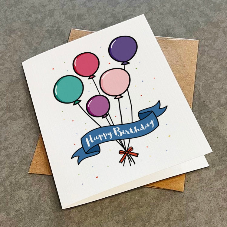 Birthday Balloons and Confetti Greeting Card - Simple and Clean Birthday Card