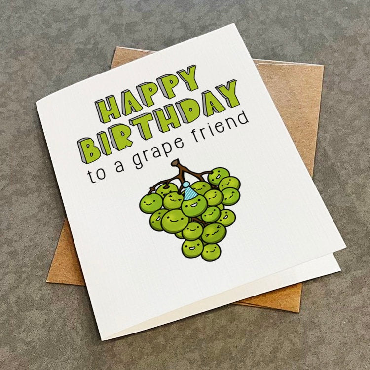 Funny Grape Birthday Card For Him - Cute Birthday Card For Best Friend - BFF Birthday Gift - Adorable Birthday Card For Boyfriend