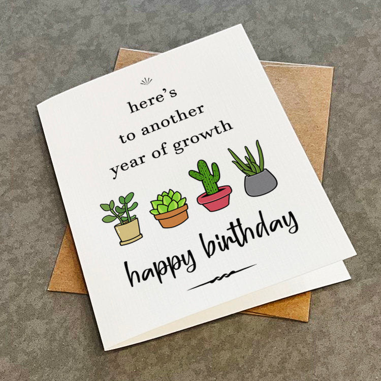 House Plants Birthday Card, Lovely Birthday Card For Amateur Gardener - Another Year Of Growth, Birthday Card For Her, Sister, Plant Lady