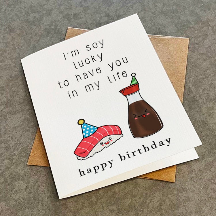 Cute Sushi Birthday Card For Him, Adorable Birthday Card For Boyfriend, Girlfriend, Significant Other, So Lucky To Have You