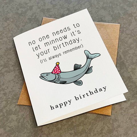 Minnow Fish Birthday Card - Fly Fishing Greeting Card - Fresh Water Fish - Birthday Card For Dad