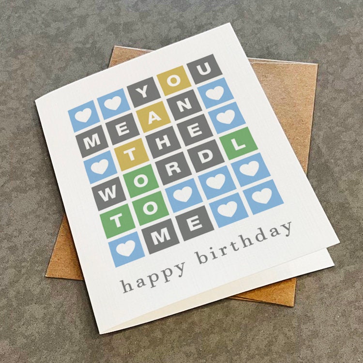 Happy Birthday Wordle Card, You Mean The Wordl To Me, Funny Birthday Card For Her, Word Puzzle Birthday Card For Spouse