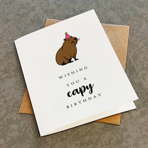 Capybara Birthday Card - Wishing You A Capy Birthday - Funny Birthday Greeting Card