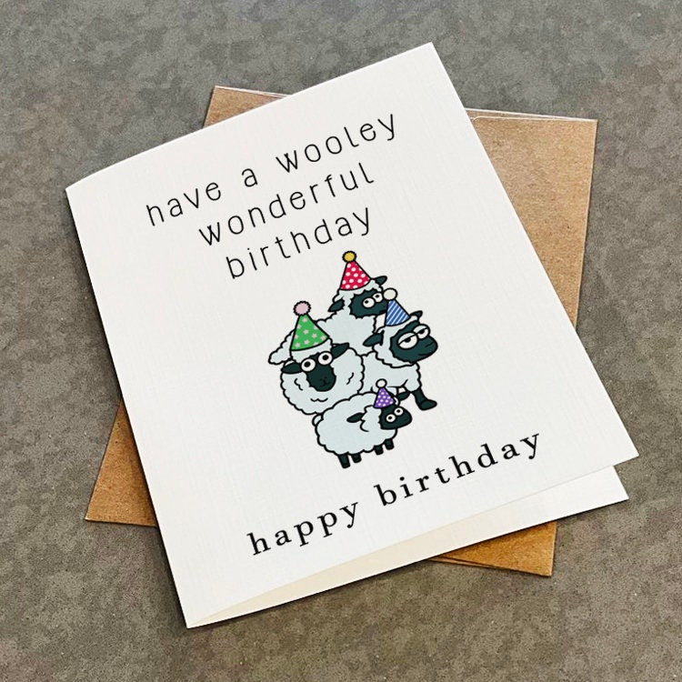 Sheep Pun Birthday Card - Have A Wooley Wonderful Birthday Greeting Card - Cute & Adorable Birthday Gift Card