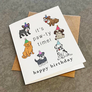 It's Paw-ty Time! Cute Pun Joke Birthday Card For Dog Owners - Funny Birthday Greeting For Dog Lover