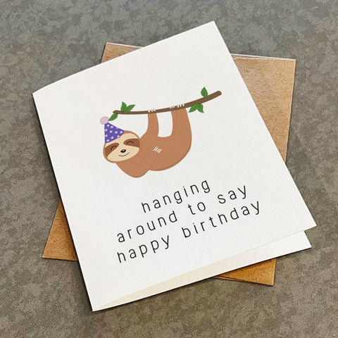 Hanging Sloth Birthday Card For Cousin, Adorable Greeting Card For Child, Kindergarten Birthday Card