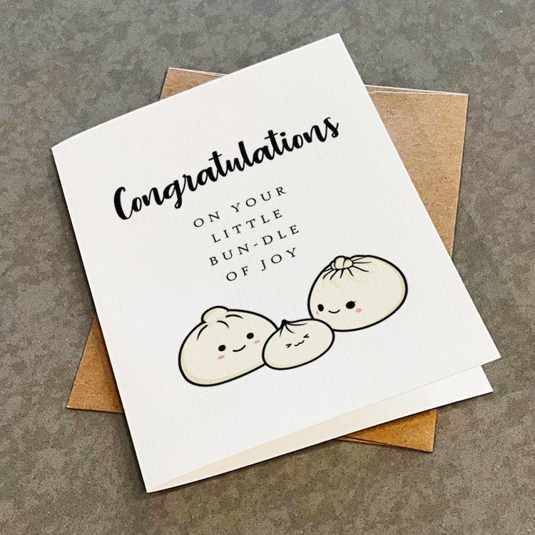 New Baby Congratulations Card For Couple, Cute New Mom, Adorable Steamed Bun Card For New Dad, First Child Card, Card For Him