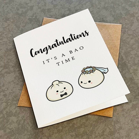 It's Bao Time - Funny Bao Wedding Card - Cute Steamed Bun Greeting Card For Newly Wed Couple, Funny Congratulation Card