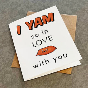 Sweet Potato Pun Anniversary Card - I Yam So In Love With You - Cute Yam Anniversary Card - Happy Anniversary - Funny Pun Greeting Card
