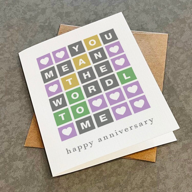 Happy Anniversary Wordle Card, You Mean The Wordl To Me, Funny Anniversary Card For Her, Word Puzzle Anniversary Card For Spouse