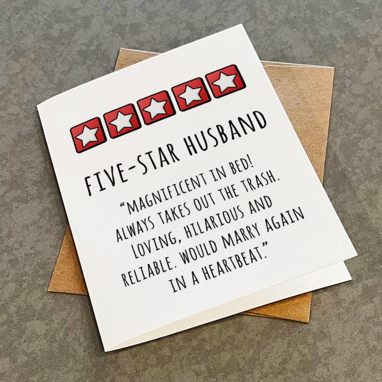 Highly Rated Husband Anniversary Card - Funny Anniversary Card 5 Star Husband Anniversary Card - Witty Review For Wedding Anniversary