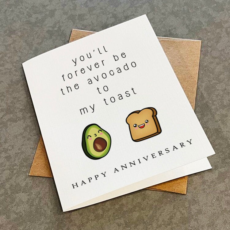 Avocado Toast Anniversary Card, Cute Happy Anniversary Card For Vegetarian or Vegan Couple, Funny Foodie Anniversary Card For Her,