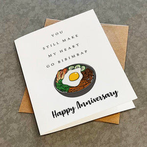 Bibimbap Anniversary Card For Her - Korean Cuisine Themed Anniversary Card For Wife, Adorable Anniversary Card For Girlfriend