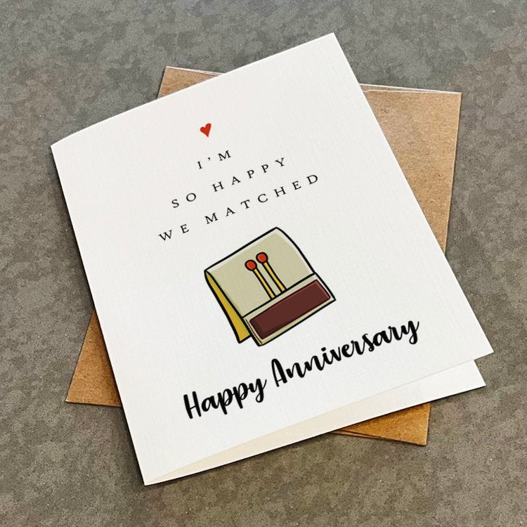 Matchbook Anniversary Card, Witty And Cute Anniversary Card For Boyfriend, I'm So Happy We Matched - Happy Anniversary Greeting