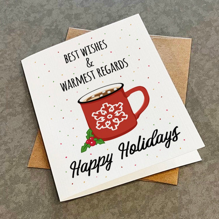 Warmest Regards - Hot Cocoa Happy Holidays Card - Minimalist Art  - Cute Red Mug With Snowflake A2 Sized Greeting Card