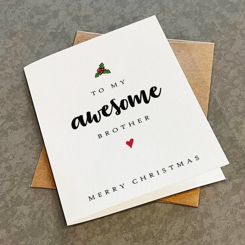 Awesome Brother Christmas Card, Simple & Elegant X-Mas Card For Brother, Christmas Present Big Brother, Younger Brother, Holiday Gift Him