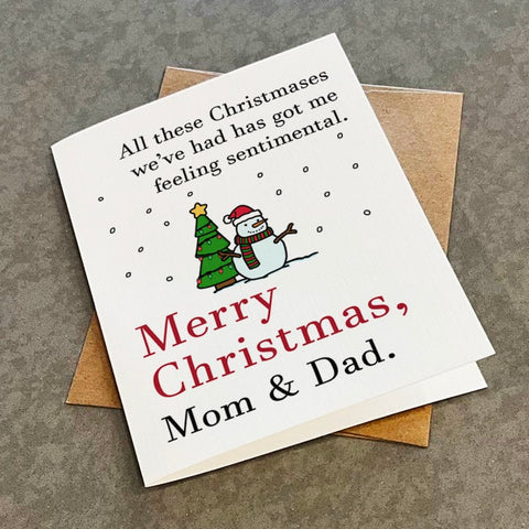 Sentimental Mom Dad Christmas Card - Great Christmas Greeting For Mother And Father - Sweet X Mas Card For The Old Man